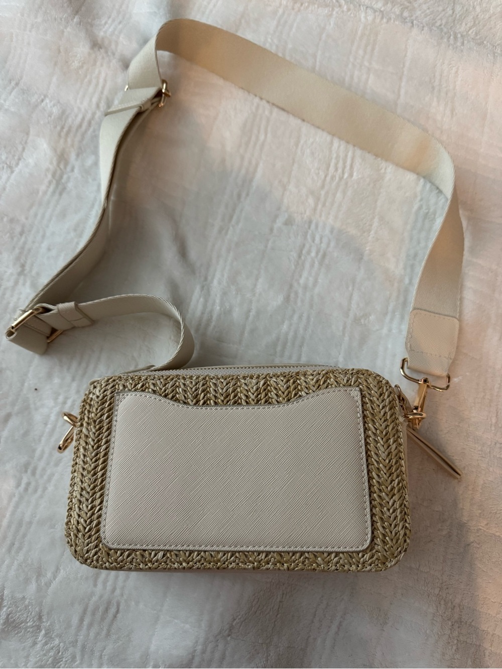 MMS Straw Crossbody Bag with Cream Panel